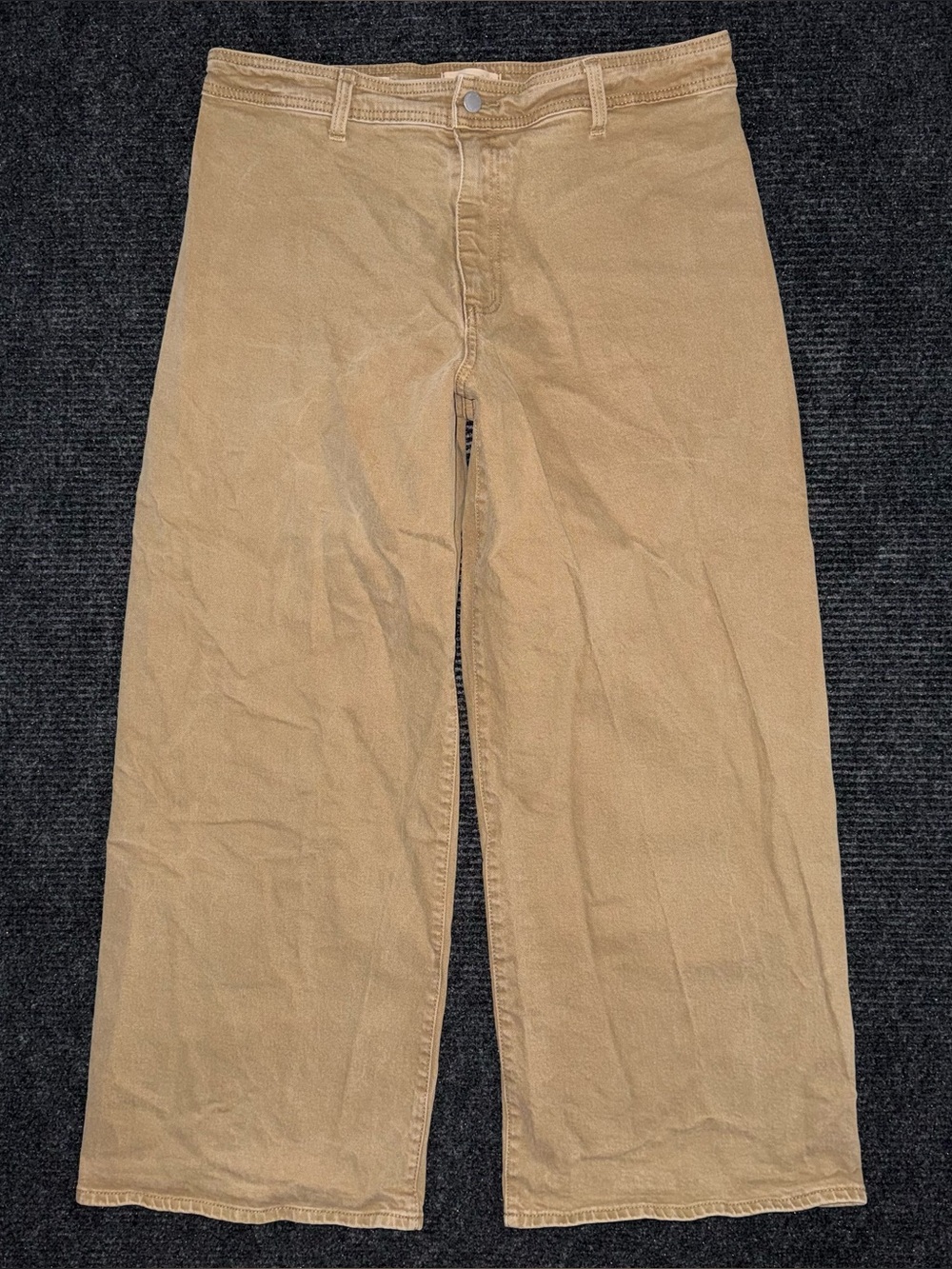 Women's High Rise Sailor Wide Leg Ankle Jeans Light Brown Size 14 Relaxed Boho